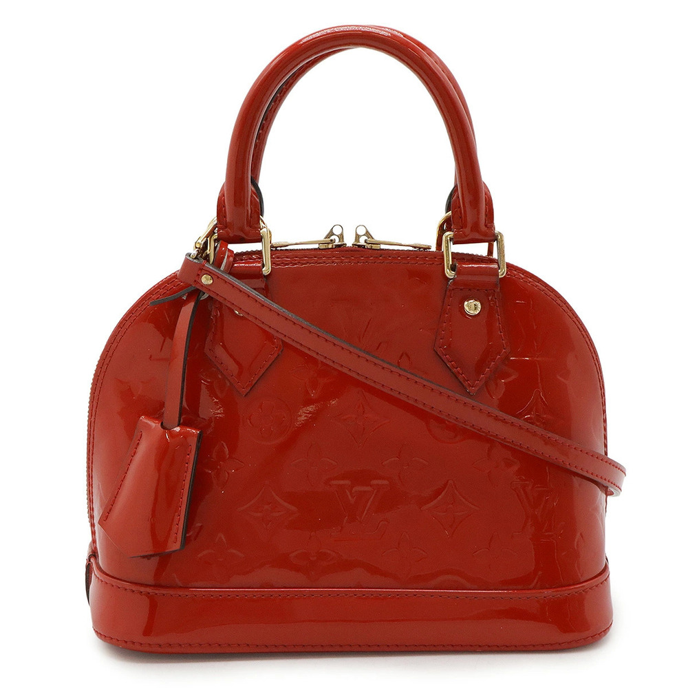 LOUIS VUITTON Monogram Vernis Alma Handbag Shoulder Cerise Red